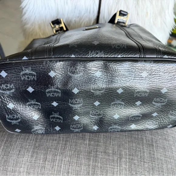MCM Black Visetos Logo Tote